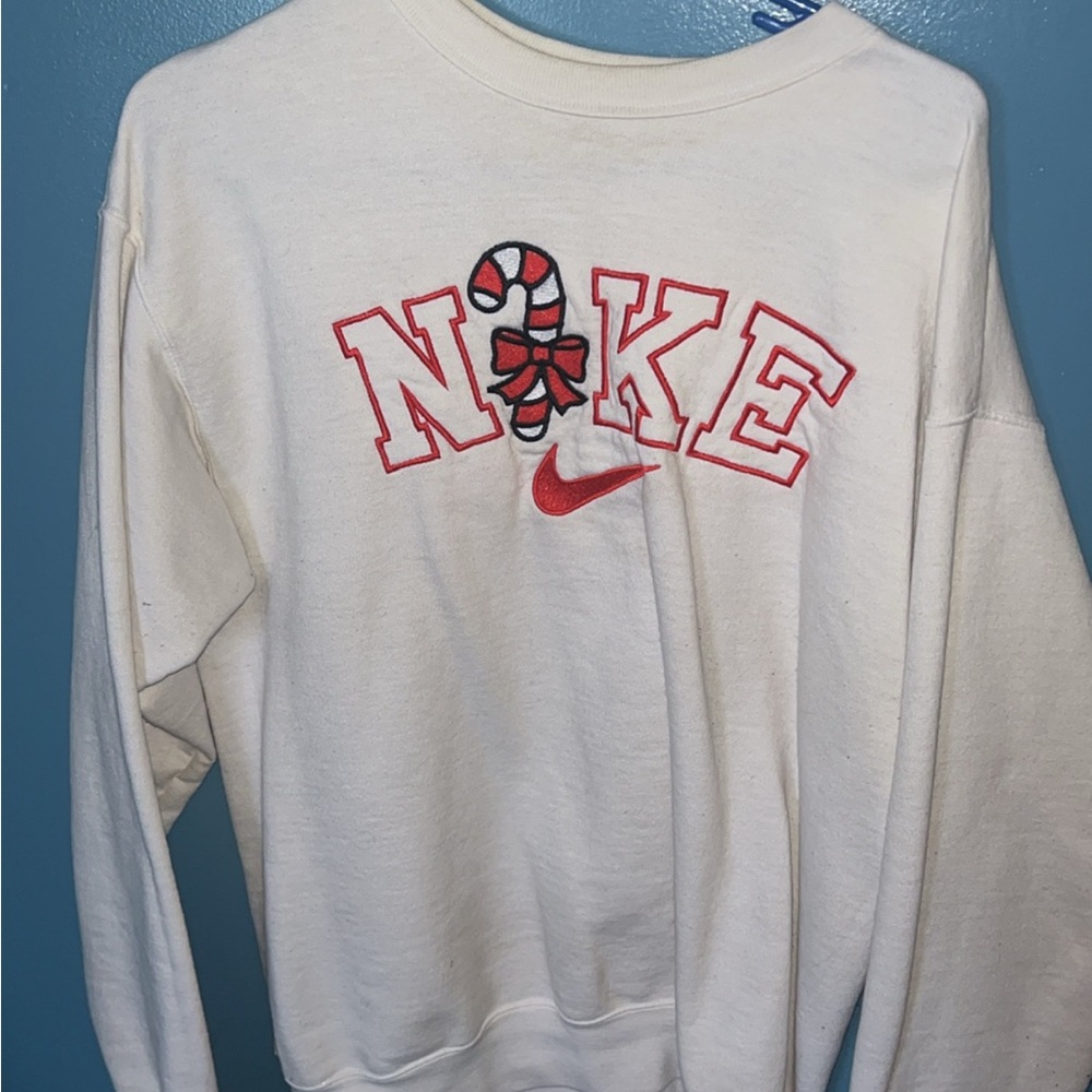 Nike White Sweatshirt with Red Logo